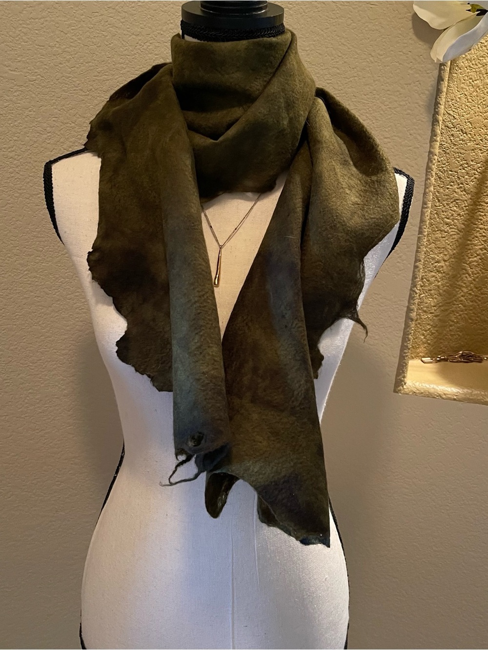 Olive Green Hand Woven and Hand Felted Scarf